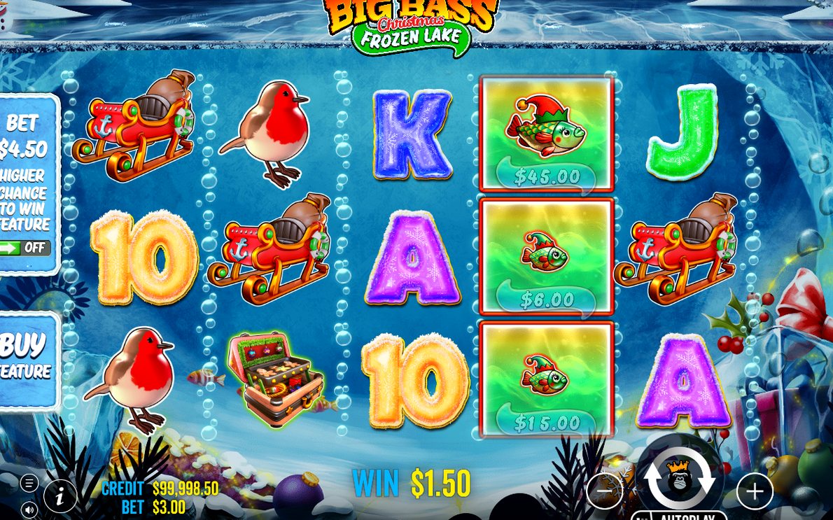 Basspel med 5 rullar, 3 rader och 10 fasta linjer